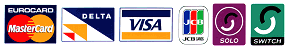 Visa, Access, Mastercard, Eurocard, Delta